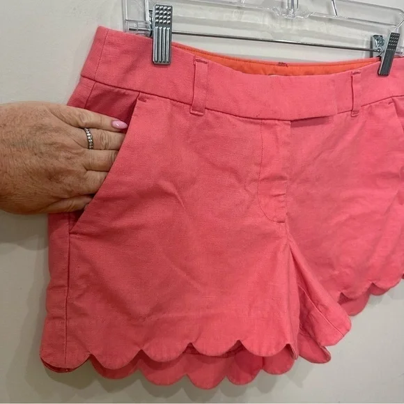 Jcrew Scalloped Hem Shorts Pink Linen Cotton - Picture 3 of 7